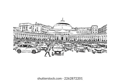 Building view with landmark of Positano is the 
village in Italy. Hand drawn sketch illustration in vector.