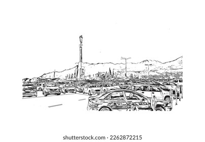 Building view with landmark of Positano is the 
village in Italy. Hand drawn sketch illustration in vector.