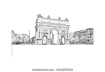 Building view with landmark of Potsdam is the 
city in Germany. Hand drawn sketch illustration in vector.