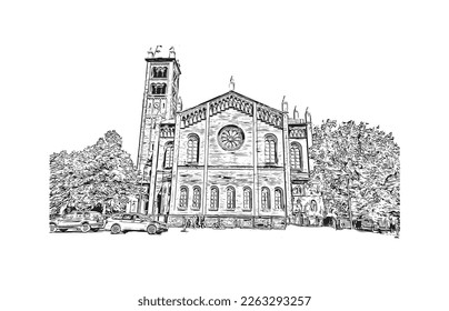 Building view with landmark of Potsdam is the 
city in Germany. Hand drawn sketch illustration in vector.