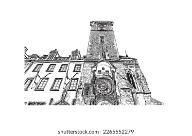 Building view with landmark of Prague is the 
capital of the Czech Republic. Hand drawn sketch illustration in vector.
