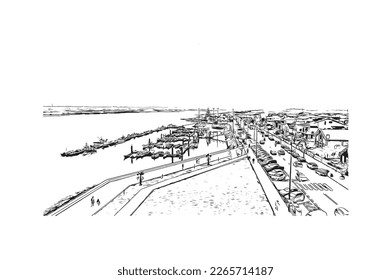 Building view with landmark of Praia is the 
capital of Cape Verde. Hand drawn sketch  illustration in vector.