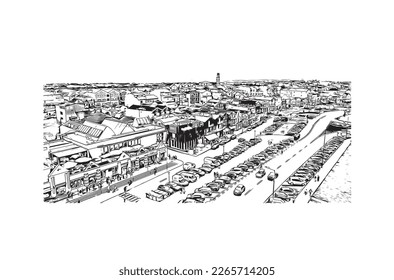 Building view with landmark of Praia is the 
capital of Cape Verde. Hand drawn sketch  illustration in vector.