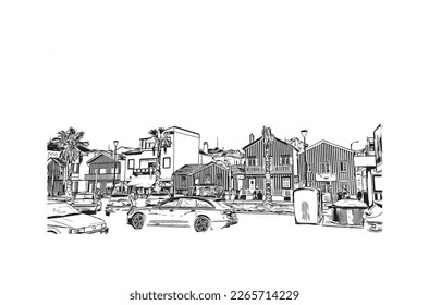 Building view with landmark of Praia is the 
capital of Cape Verde. Hand drawn sketch  illustration in vector.