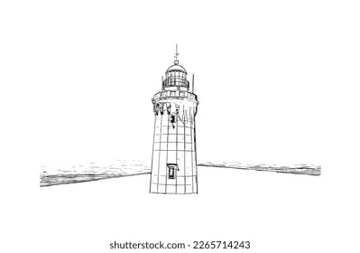 Building view with landmark of Praia is the 
capital of Cape Verde. Hand drawn sketch  illustration in vector.