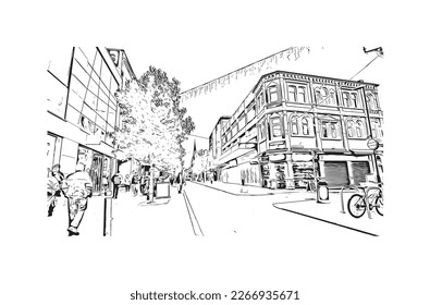 Building view with landmark of Preston is the 
city in England. Hand drawn sketch illustration in vector.