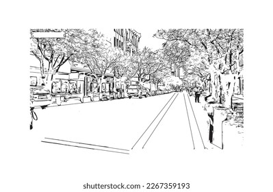 Building view with landmark of Pretoria is the 
capital of South Africa. Hand drawn sketch illustration in vector.