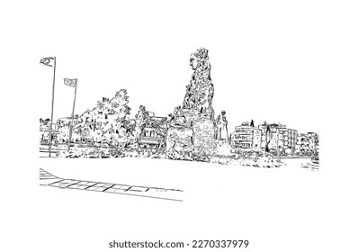Building view with landmark of Protaras is the 
municipality in Cyprus.
Hand drawn sketch illustration in vector.