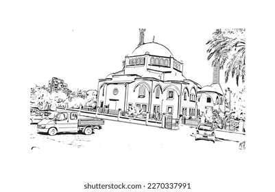 Building view with landmark of Protaras is the 
municipality in Cyprus.
Hand drawn sketch illustration in vector.