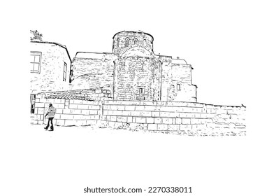 Building view with landmark of Protaras is the 
municipality in Cyprus.
Hand drawn sketch illustration in vector.