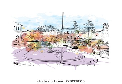 La vista de construcción con un punto de referencia de Protaras es el 
municipio de Chipre.
Salto de color de agua con ilustración de esbozo dibujada a mano en vector.