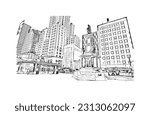 Building view with landmark of Providence is the capital city in U.S. state. Hand drawn sketch illustration in vector.
