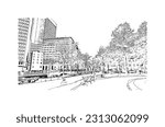 Building view with landmark of Providence is the capital city in U.S. state. Hand drawn sketch illustration in vector.