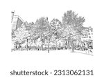 Building view with landmark of Providence is the capital city in U.S. state. Hand drawn sketch illustration in vector.