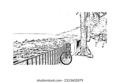 Building view with landmark of    Pueblo is a city in Colorado. Hand drawn sketch illustration in vector.