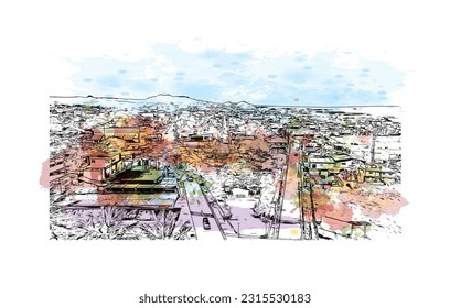 Die Stadt in der Dominikanischen Republik ist mit dem Blick auf das Gebäude von Puerto Plata ein Wahrzeichen. Handgezeichnete Skizzengrafik in Vektorgrafik.