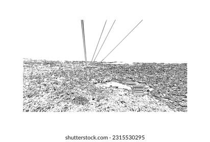 Die Stadt in der Dominikanischen Republik ist mit dem Blick auf das Gebäude von Puerto Plata ein Wahrzeichen. Handgezeichnete Skizzengrafik in Vektorgrafik.