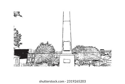 Building view with landmark of Punta Arenas is the city in Chile. Hand drawn sketch illustration in vector.