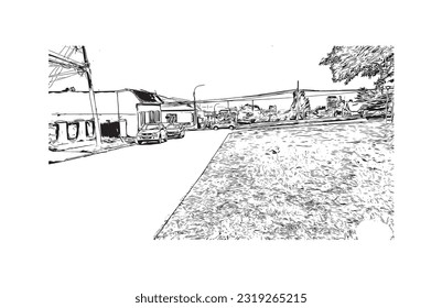 Building view with landmark of Punta Arenas is the city in Chile. Hand drawn sketch illustration in vector.