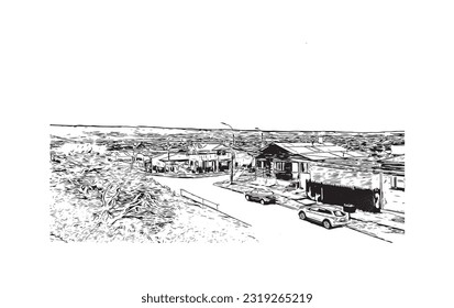 Building view with landmark of Punta Arenas is the city in Chile. Hand drawn sketch illustration in vector.