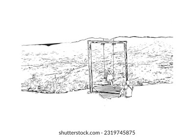 Building view with landmark of Punta Cana is the town in the Dominican Republic. Hand drawn sketch illustration in vector.