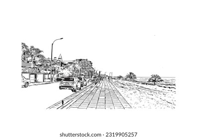 Building view with landmark of Punta Gorda is the city in Florida.
Hand drawn sketch illustration in vector.