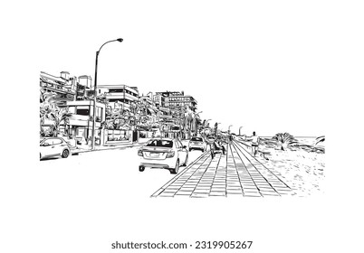 Building view with landmark of Punta Gorda is the city in Florida.
Hand drawn sketch illustration in vector.