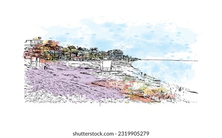Building view with landmark of Punta Gorda is the city in Florida.
Watercolor splash with hand drawn sketch illustration in vector.