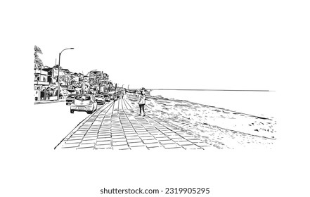 Building view with landmark of Punta Gorda is the city in Florida.
Hand drawn sketch illustration in vector.