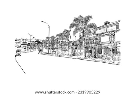 Building view with landmark of Punta Gorda is the city in Florida.
Hand drawn sketch illustration in vector.