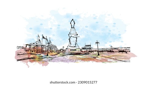 Building view with landmark of Quebec is the city in Canada.
Watercolor splash with hand drawn sketch illustration in vector.