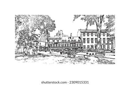 La ciudad de Canadá ofrece vistas panorámicas a Quebec.
Dibujo a mano de ilustración de esbozo en vector.