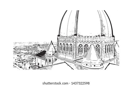 Building view with landmark of Quebec is a predominantly French-speaking province in eastern Canada. Hand drawn sketch illustration in vector.