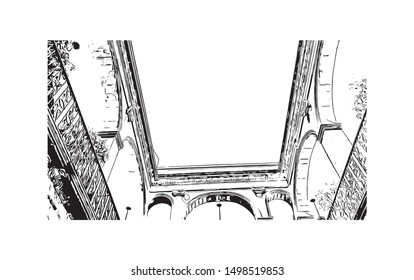 Building view with landmark of Queretaro is a small state in north-central Mexico. Hand drawn sketch illustration in vector.