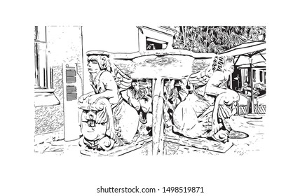 Building view with landmark of Queretaro is a small state in north-central Mexico. Hand drawn sketch illustration in vector.
