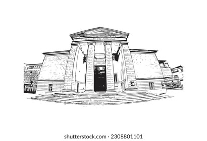 Building view with landmark of  Quimper is the commune in France. Hand drawn sketch illustration in vector.