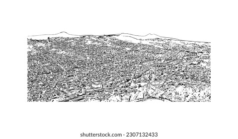 Building view with landmark of Quito is the capital in Ecuador. Hand drawn sketch illustration in vector.