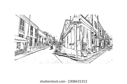 Building view with landmark of  Ragusa is a city and comune in southern Italy. Hand drawn sketch illustration in vector.