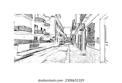 Building view with landmark of  Ragusa is a city and comune in southern Italy. Hand drawn sketch illustration in vector.