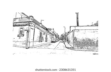 Building view with landmark of  Ragusa is a city and comune in southern Italy. Hand drawn sketch illustration in vector.