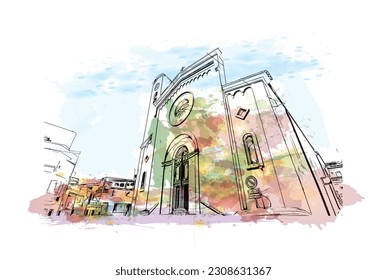 Building view with landmark of  Ragusa is a city and comune in southern Italy. Watercolor splash with hand drawn sketch illustration in vector.