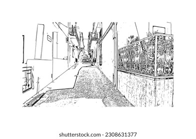 Building view with landmark of  Ragusa is a city and comune in southern Italy. Hand drawn sketch illustration in vector.