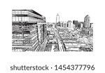Building view with landmark of Raleigh is the capital city of North Carolina. Hand drawn sketch illustration in vector.