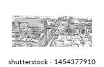 Building view with landmark of Raleigh is the capital city of North Carolina. Hand drawn sketch illustration in vector.