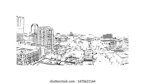 Building view with landmark of Raleigh is the capital city of North Carolina. Hand drawn sketch illustration in vector.