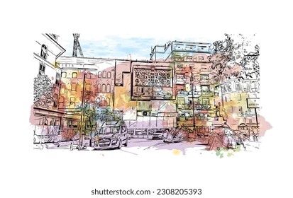  Die Gemeinde von Rapallo ist die Gemeinde in Italien. Aquarellspritzer mit handgezeichneter Skizzengrafik in Vektorgrafik.
