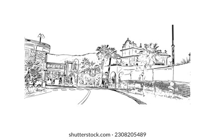  Building view with landmark of  Rapallo is the municipality in Italy. Hand drawn sketch illustration in vector.
