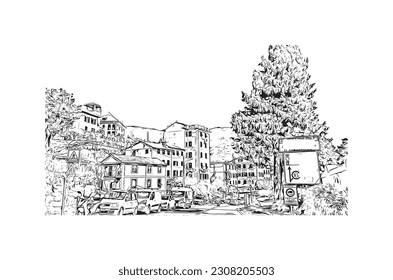  Building view with landmark of  Rapallo is the municipality in Italy. Hand drawn sketch illustration in vector.
