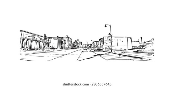 Building view with landmark of   Rapid is the city in South Dakota. Hand drawn sketch illustration in vector.