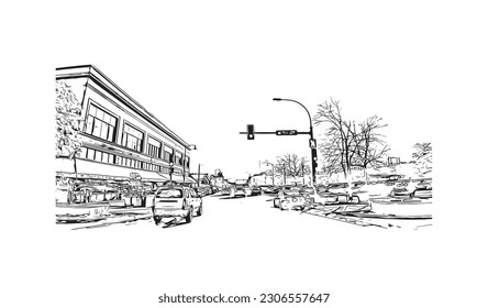 Building view with landmark of   Rapid is the city in South Dakota. Hand drawn sketch illustration in vector.